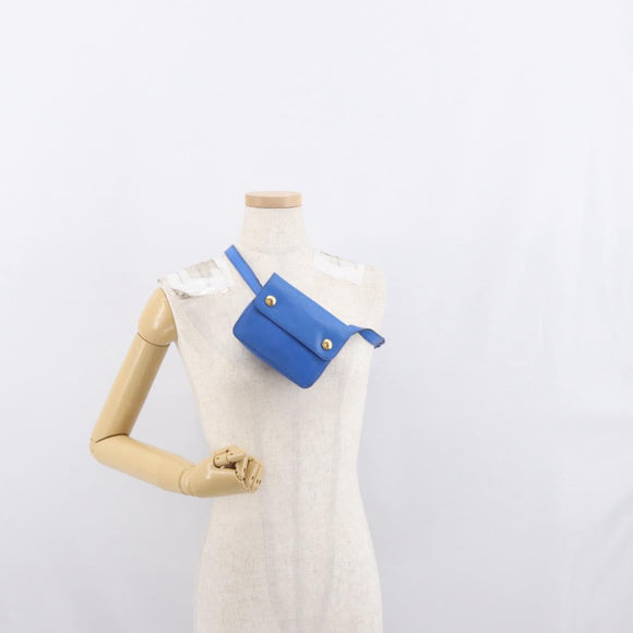 HERMES Courchevel Pochette Green Shoulder Bag Leather Blue Gold Auth 171371