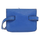 HERMES Courchevel Pochette Green Shoulder Bag Leather Blue Gold Auth 171371-3