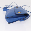 HERMES Courchevel Pochette Green Shoulder Bag Leather Blue Gold Auth 171371-4