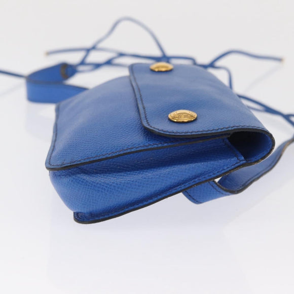 HERMES Courchevel Pochette Green Shoulder Bag Leather Blue Gold Auth 171371
