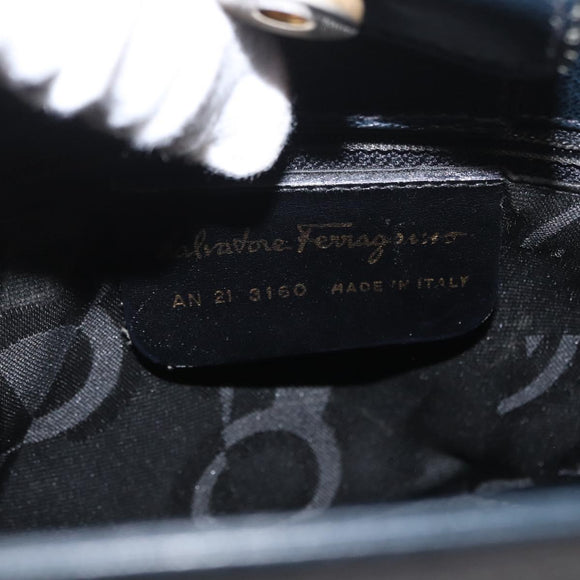 Salvatore Ferragamo Gancini Shoulder Bag Leather Navy Gold Auth 171376