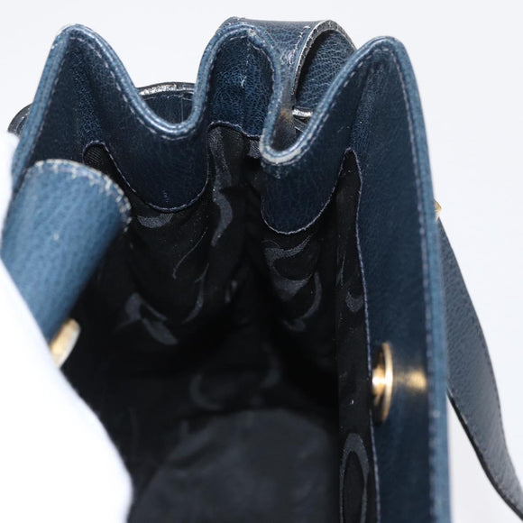 Salvatore Ferragamo Gancini Shoulder Bag Leather Navy Gold Auth 171376