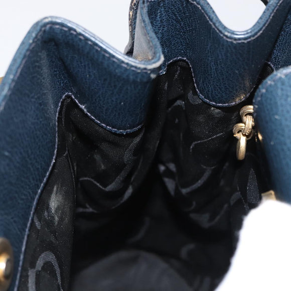 Salvatore Ferragamo Gancini Shoulder Bag Leather Navy Gold Auth 171376