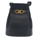 Salvatore Ferragamo Gancini Shoulder Bag Leather Navy Gold Auth 171376-13