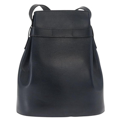 Salvatore Ferragamo Gancini Shoulder Bag Leather Navy Gold Auth 171376 - 0