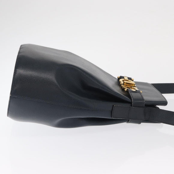 Salvatore Ferragamo Gancini Shoulder Bag Leather Navy Gold Auth 171376