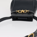 Salvatore Ferragamo Gancini Shoulder Bag Leather Navy Gold Auth 171376-6