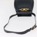 Salvatore Ferragamo Gancini Shoulder Bag Leather Navy Gold Auth 171376-7