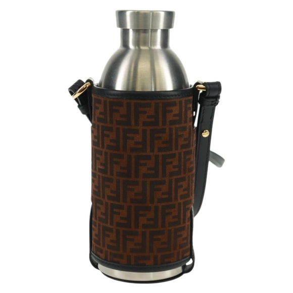 FENDI Zucchino Canvas 24 Bottles Bottle Holder Brown Gold Auth 171378M