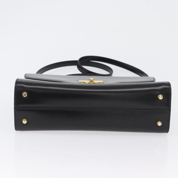 BALLY Hand Bag Leather 2way Black Gold Auth 171380