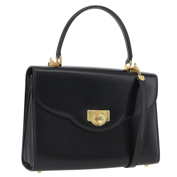BALLY Handtasche Leder 2way Schwarz Gold Auth 171380