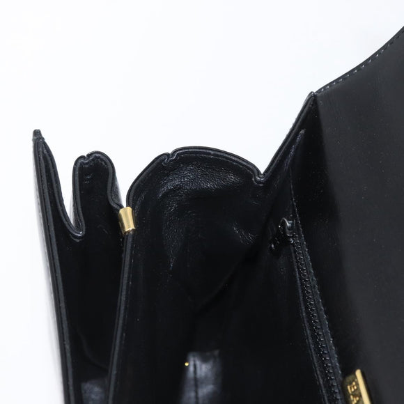 BALLY Hand Bag Leather 2way Black Gold Auth 171380