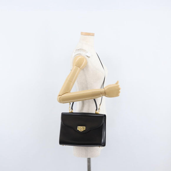 BALLY Hand Bag Leather 2way Black Gold Auth 171380