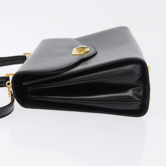 BALLY Hand Bag Leather 2way Black Gold Auth 171380