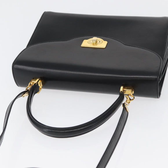 BALLY Handtasche Leder 2way Schwarz Gold Auth 171380