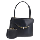 GUCCI Hand Bag Leather Navy Gold 000 056 0017 Auth 171384-1