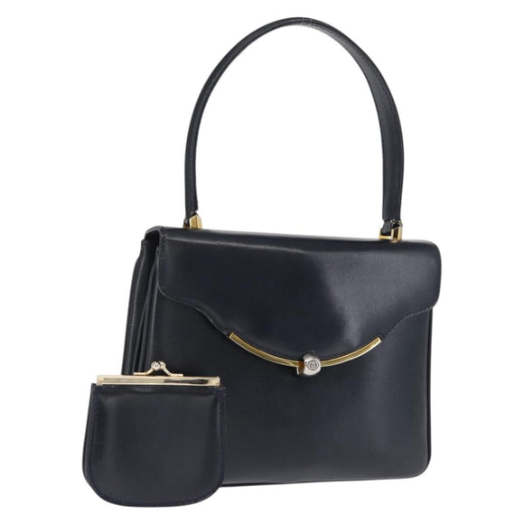GUCCI Hand Bag Leather Navy Gold 000 056 0017 Auth 171384