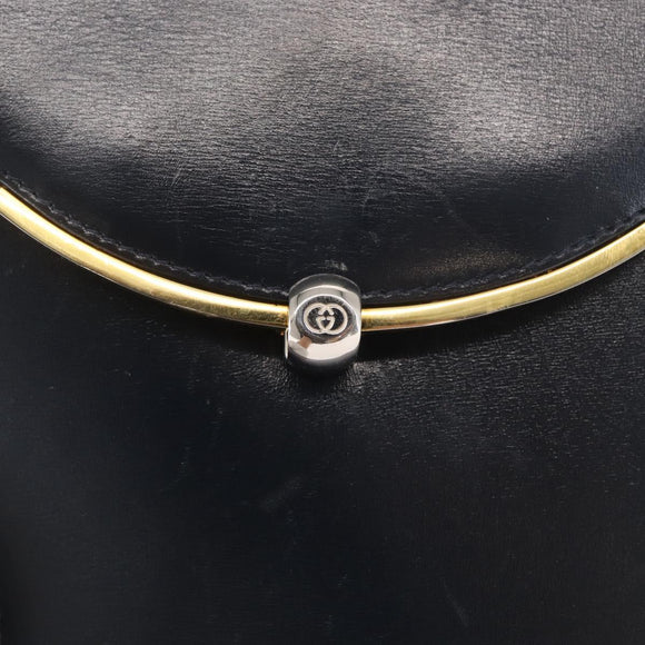 GUCCI Hand Bag Leather Navy Gold 000 056 0017 Auth 171384