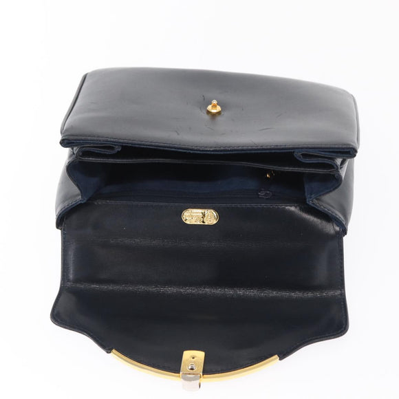 GUCCI Hand Bag Leather Navy Gold 000 056 0017 Auth 171384