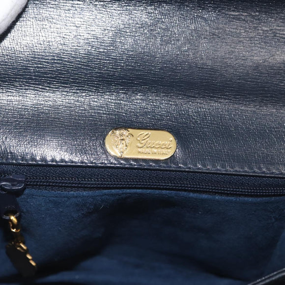 GUCCI Hand Bag Leather Navy Gold 000 056 0017 Auth 171384