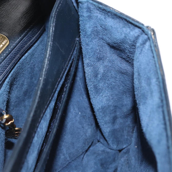 GUCCI Hand Bag Leather Navy Gold 000 056 0017 Auth 171384