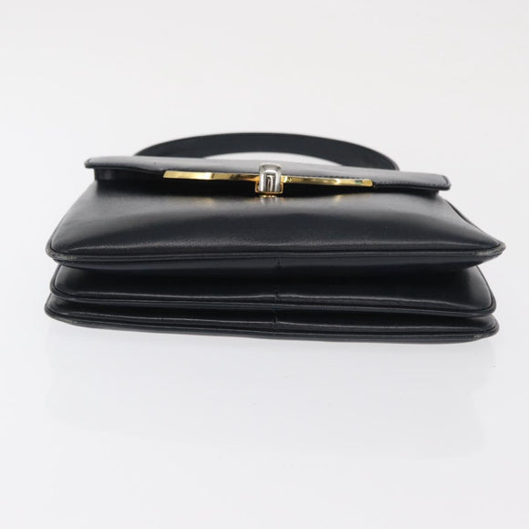 GUCCI Hand Bag Leather Navy Gold 000 056 0017 Auth 171384