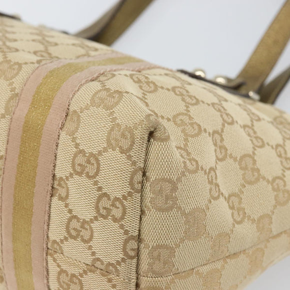GUCCI GG Canvas Sherry Line Tote Bag Beige Gold 137396 Auth 171388A
