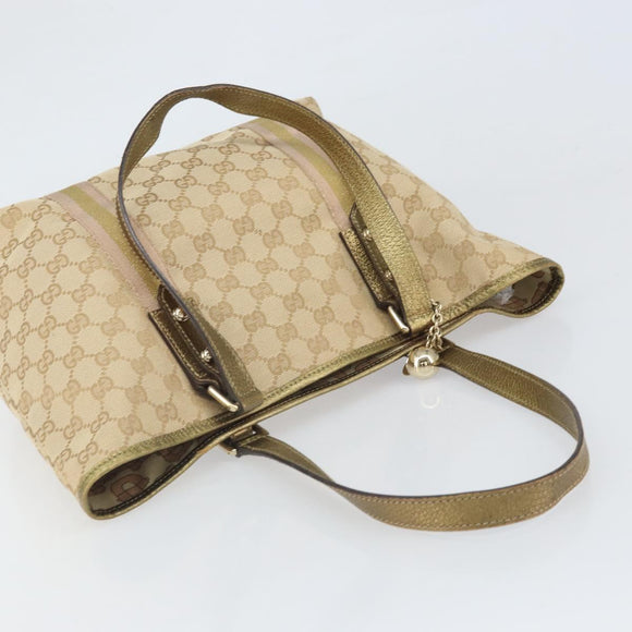 GUCCI GG Canvas Sherry Line Tote Bag Beige Gold 137396 Auth 171388A