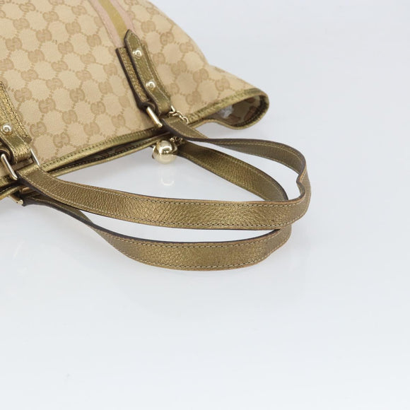 GUCCI GG Canvas Sherry Line Tote Bag Beige Gold 137396 Auth 171388A