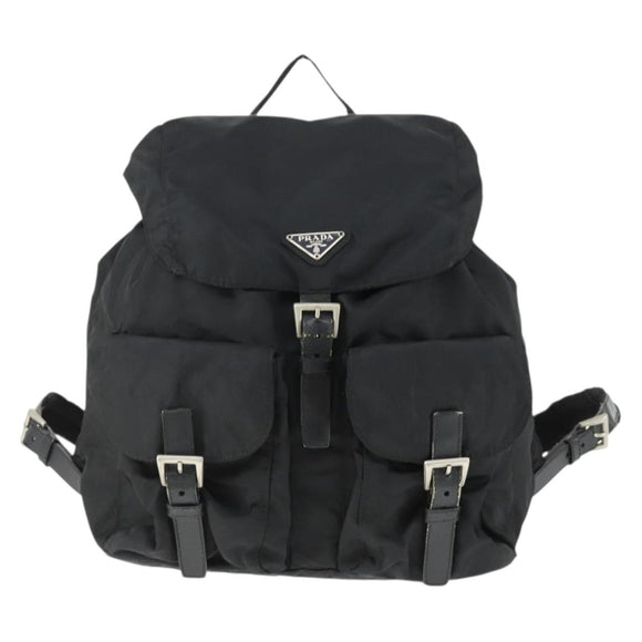 PRADA Backpack Nylon Black Silver Auth 171402