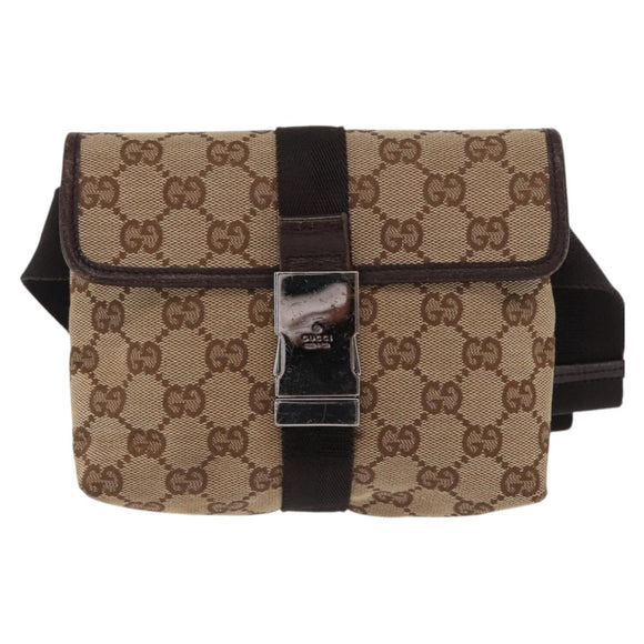 GUCCI GG Canvas Waist bag Beige Silver 131236 Auth 171409