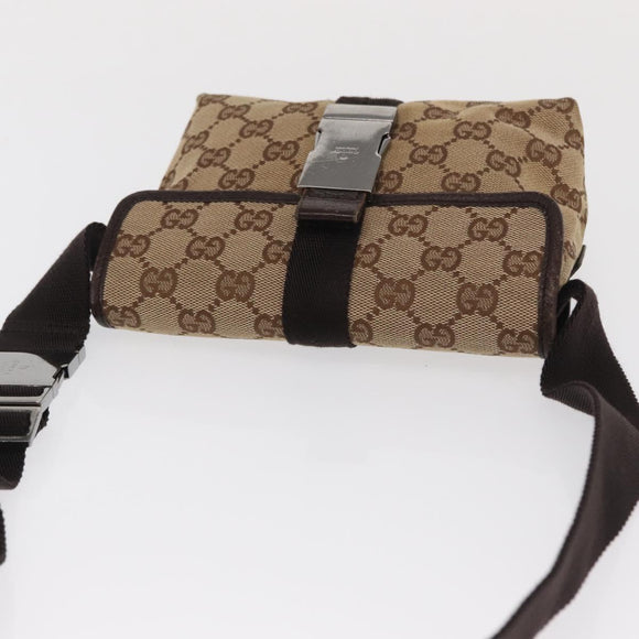 GUCCI GG Canvas Waist bag Beige Silver 131236 Auth 171409