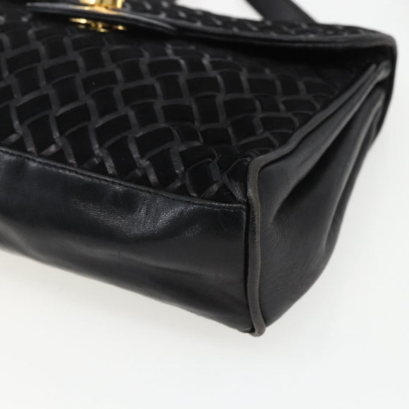 BALLY Shoulder Bag Leather Suede Black Gold Auth 171410