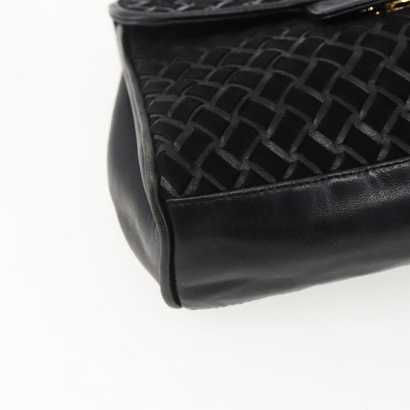 BALLY Shoulder Bag Leather Suede Black Gold Auth 171410