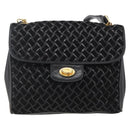 BALLY Shoulder Bag Leather Suede Black Gold Auth 171410-2