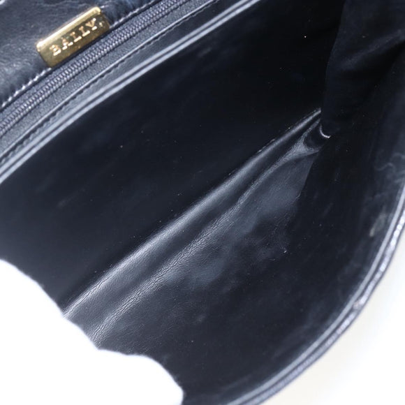 BALLY Shoulder Bag Leather Suede Black Gold Auth 171410
