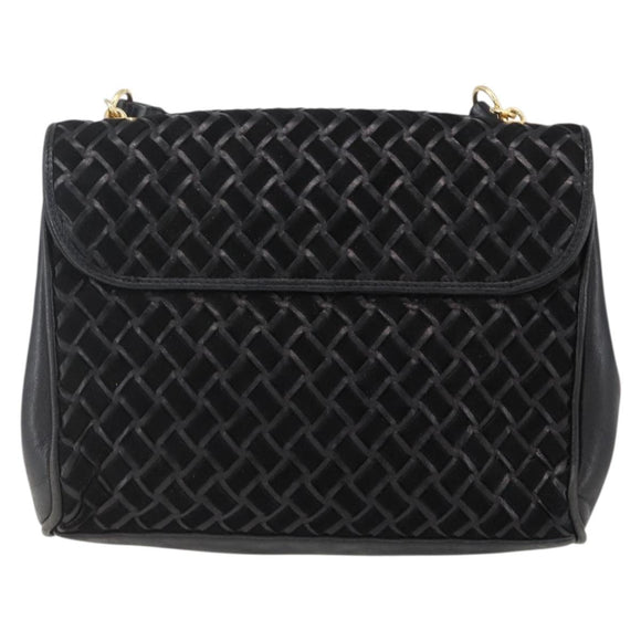 BALLY Shoulder Bag Leather Suede Black Gold Auth 171410