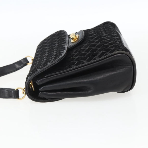 BALLY Shoulder Bag Leather Suede Black Gold Auth 171410