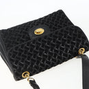 BALLY Shoulder Bag Leather Suede Black Gold Auth 171410-6