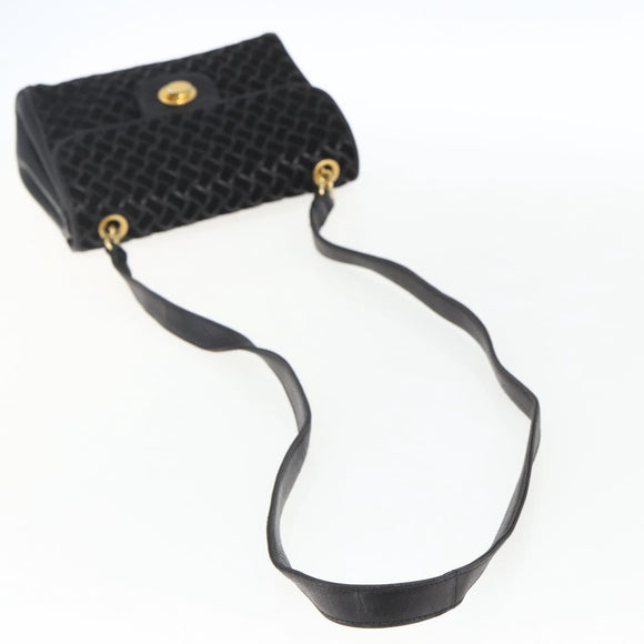 BALLY Shoulder Bag Leather Suede Black Gold Auth 171410