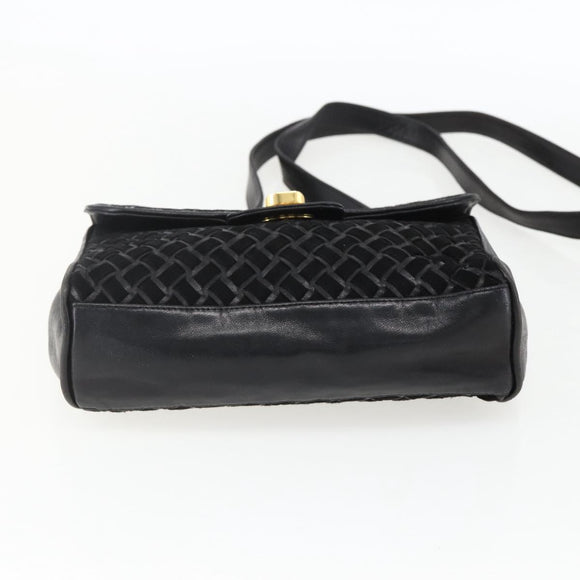 BALLY Shoulder Bag Leather Suede Black Gold Auth 171410