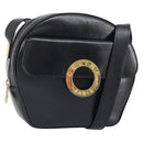 CELINE Circle Shoulder Bag Leather Black Gold Auth 171411V-1