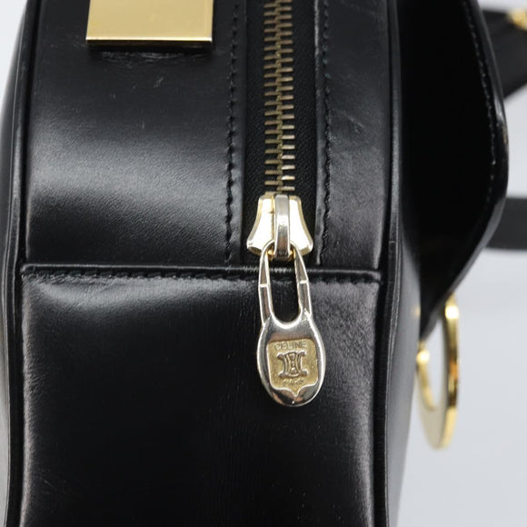 CELINE Circle Schultertasche Leder Schwarz Gold Auth 171411V