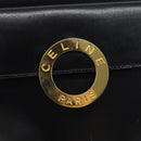 CELINE Circle Shoulder Bag Leather Black Gold Auth 171411V-18
