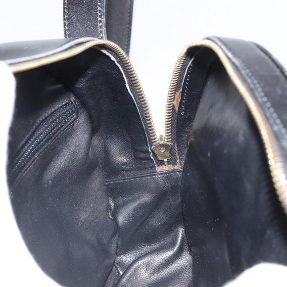 CELINE Circle Shoulder Bag Leather Black Gold Auth 171411V