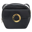 CELINE Circle Shoulder Bag Leather Black Gold Auth 171411V-13