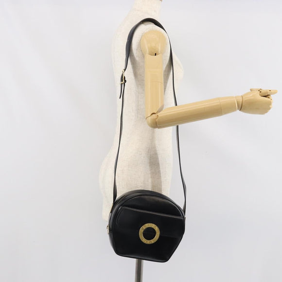 CELINE Circle Shoulder Bag Leather Black Gold Auth 171411V