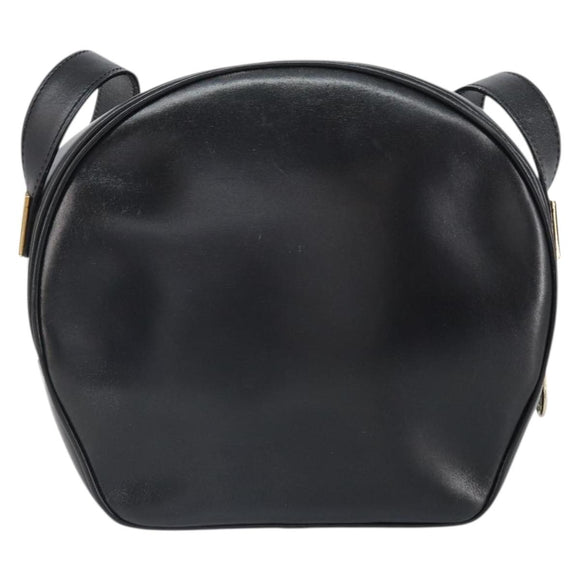 CELINE Circle Shoulder Bag Leather Black Gold Auth 171411V