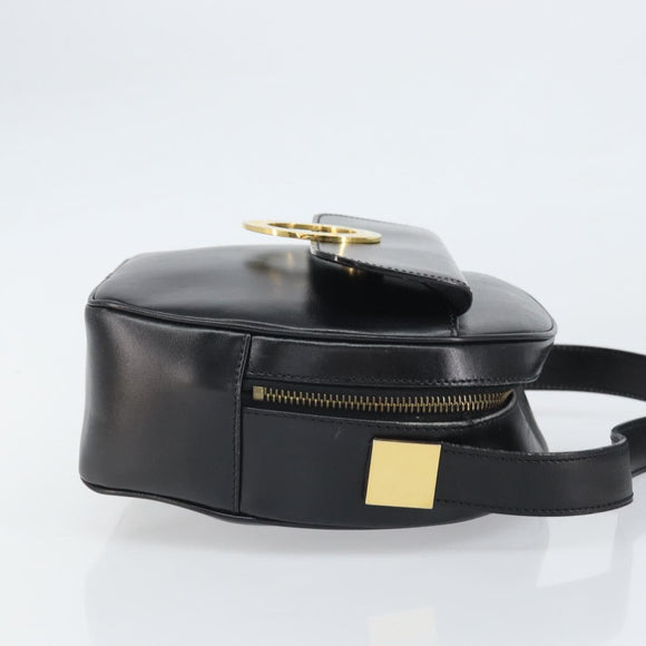 CELINE Circle Shoulder Bag Leather Black Gold Auth 171411V