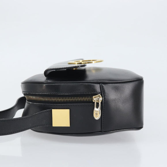 CELINE Circle Schultertasche Leder Schwarz Gold Auth 171411V